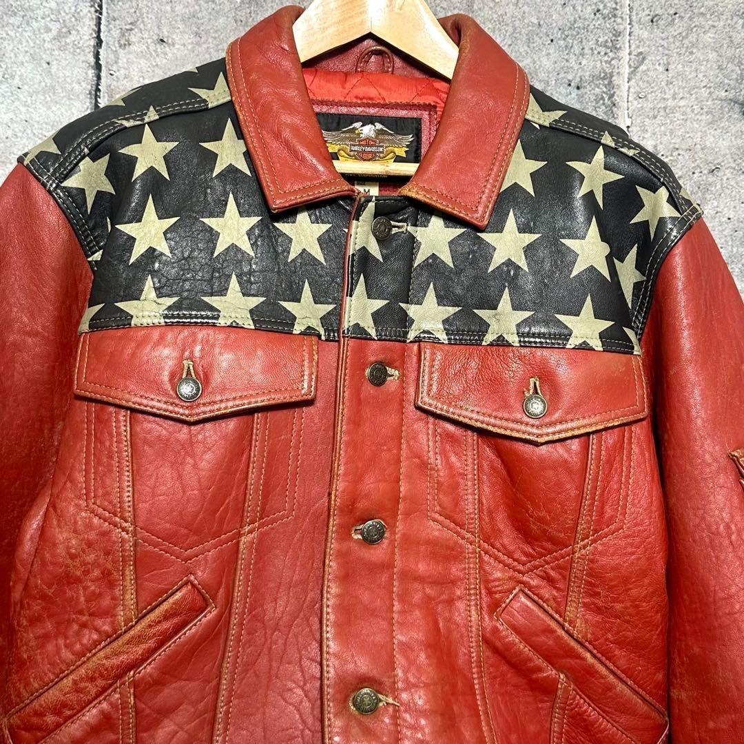 ⭐️90s⭐️HARLEY DAVIDSONライダースジャケット　アメリカ星条旗