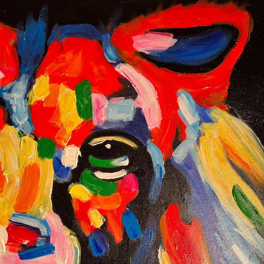 手書き油絵 七色のライオン 額付 肉筆絵画 インテリア 油彩画