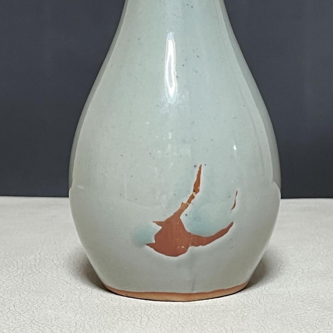 三代 諏訪蘇山 青磁 鶴首 一輪生 共箱 諏訪修 鶴首花入 一輪挿し k3576