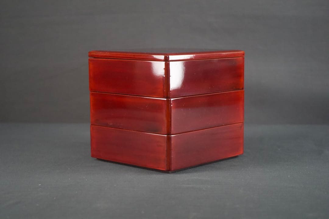 越前漆器 塗師 山本英明 作 溜塗三段重箱 共布 共箱 栞付 美品