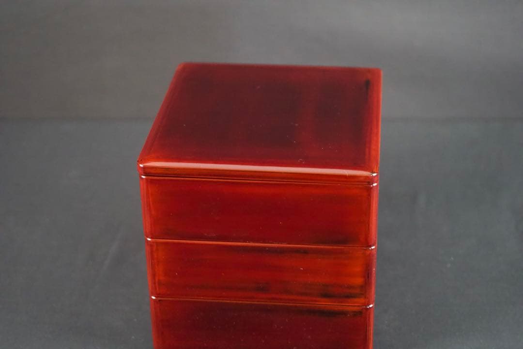 越前漆器 塗師 山本英明 作 溜塗三段重箱 共布 共箱 栞付 美品