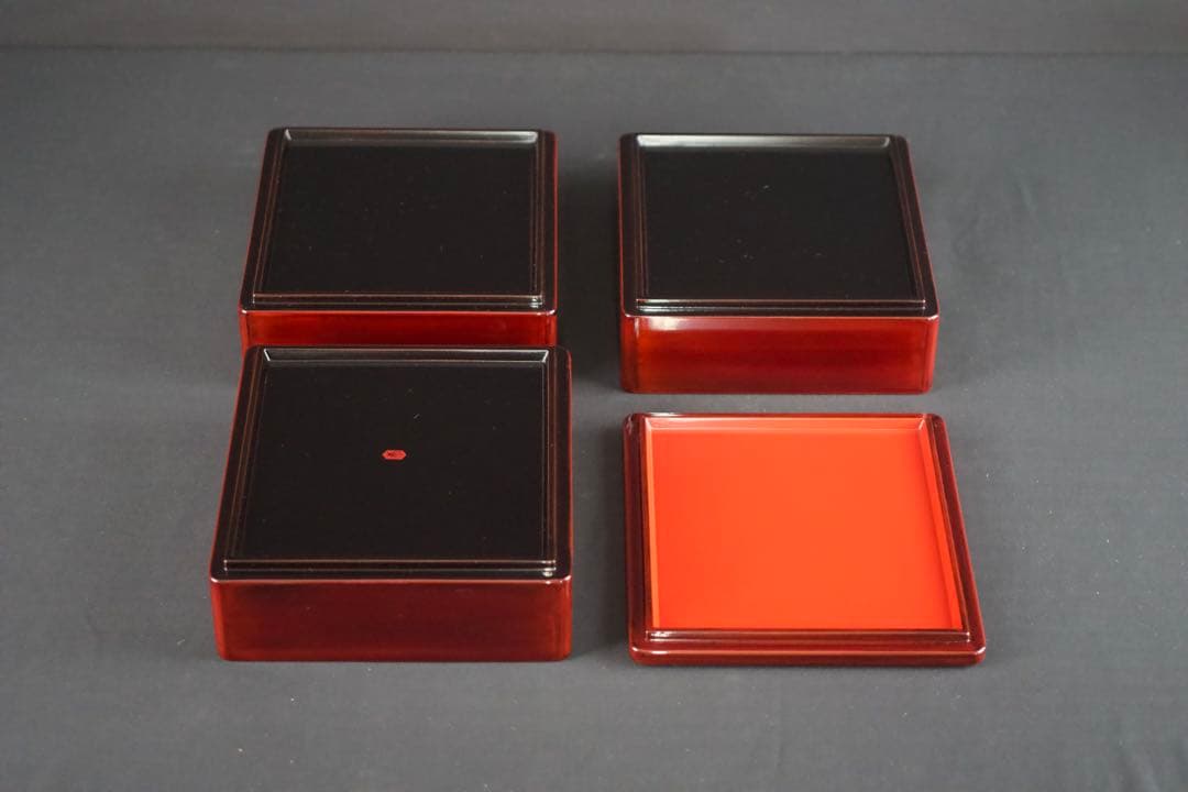 越前漆器 塗師 山本英明 作 溜塗三段重箱 共布 共箱 栞付 美品