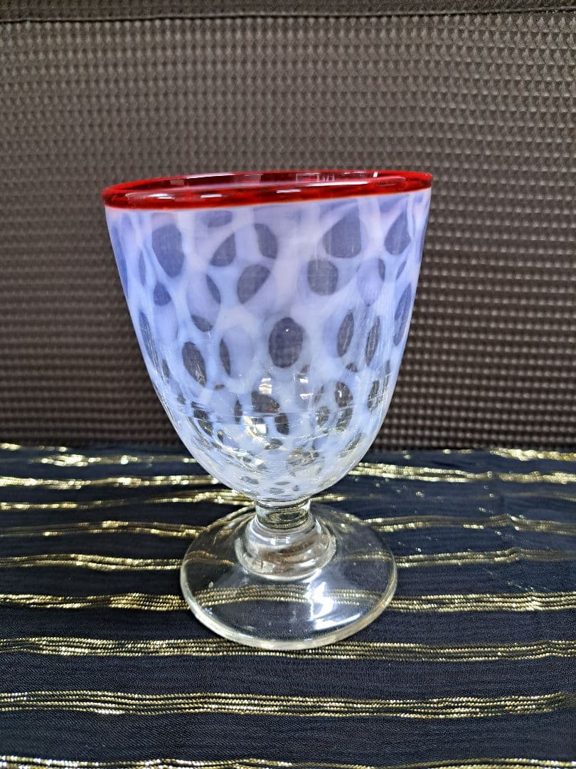 ♡昭和レトロ　氷コップ縁赤水色模様♡