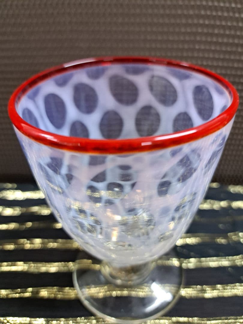 ♡昭和レトロ　氷コップ縁赤水色模様♡