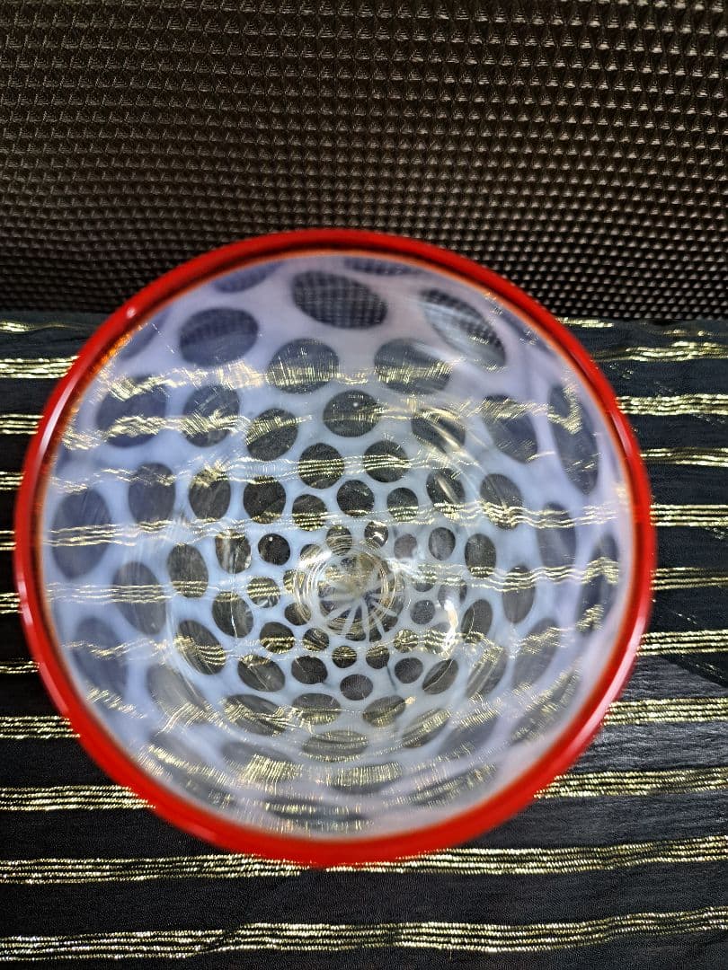 ♡昭和レトロ　氷コップ縁赤水色模様♡