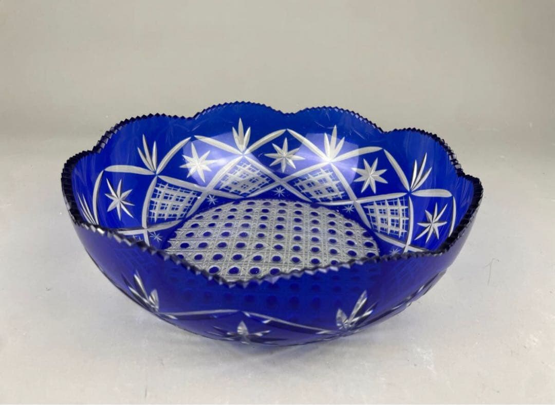 極上品 美品 薩摩切子 明治期 アンティーク 大鉢 工芸硝子 ガラス