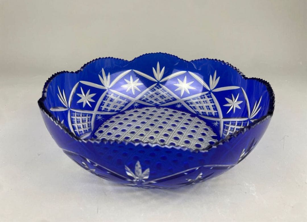 極上品 美品 薩摩切子 明治期 アンティーク 大鉢 工芸硝子 ガラス