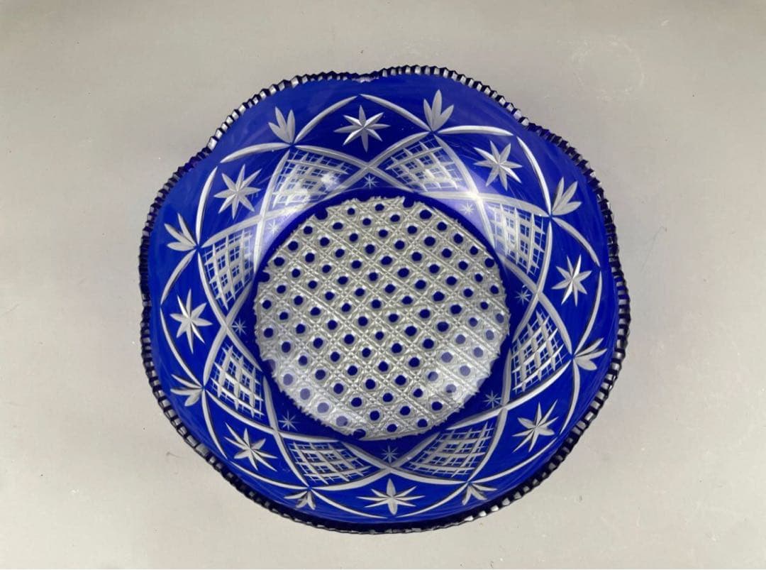 極上品 美品 薩摩切子 明治期 アンティーク 大鉢 工芸硝子 ガラス