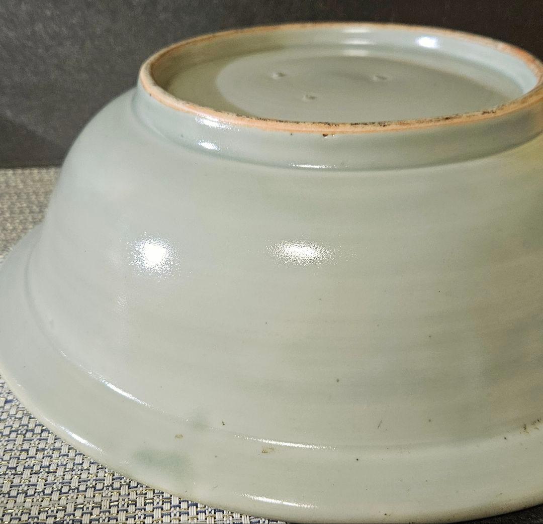 本物保証❗️】江戸時代前期　寛文期　初期伊万里青磁　陰刻草花　口縁渦巻き文　大鉢