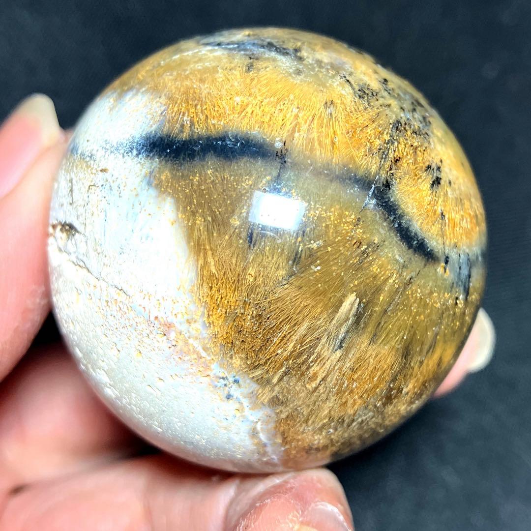 45mm ゴールドルチルクォーツ　丸玉　スフィア　金針水晶