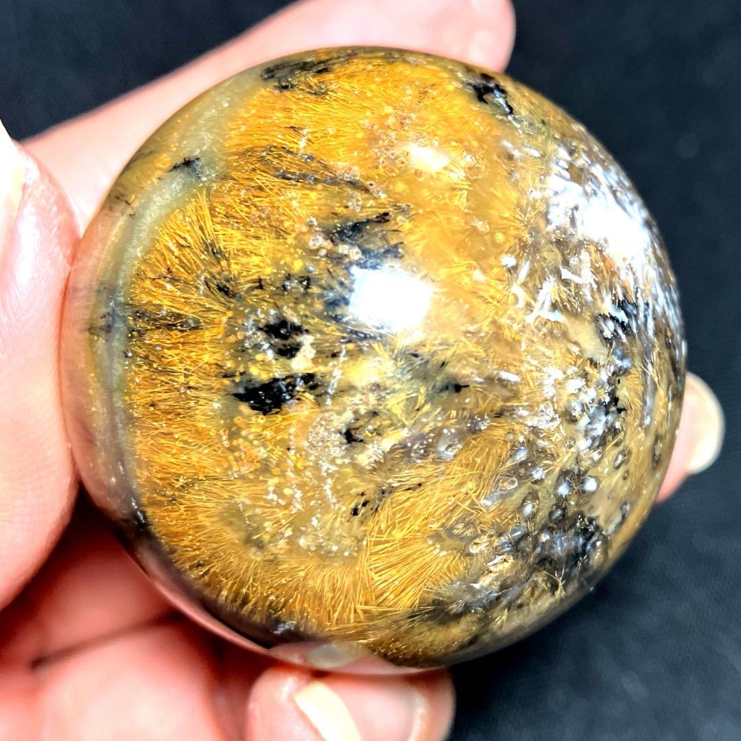 45mm ゴールドルチルクォーツ　丸玉　スフィア　金針水晶