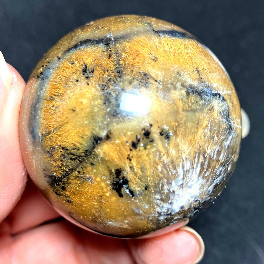 45mm ゴールドルチルクォーツ　丸玉　スフィア　金針水晶