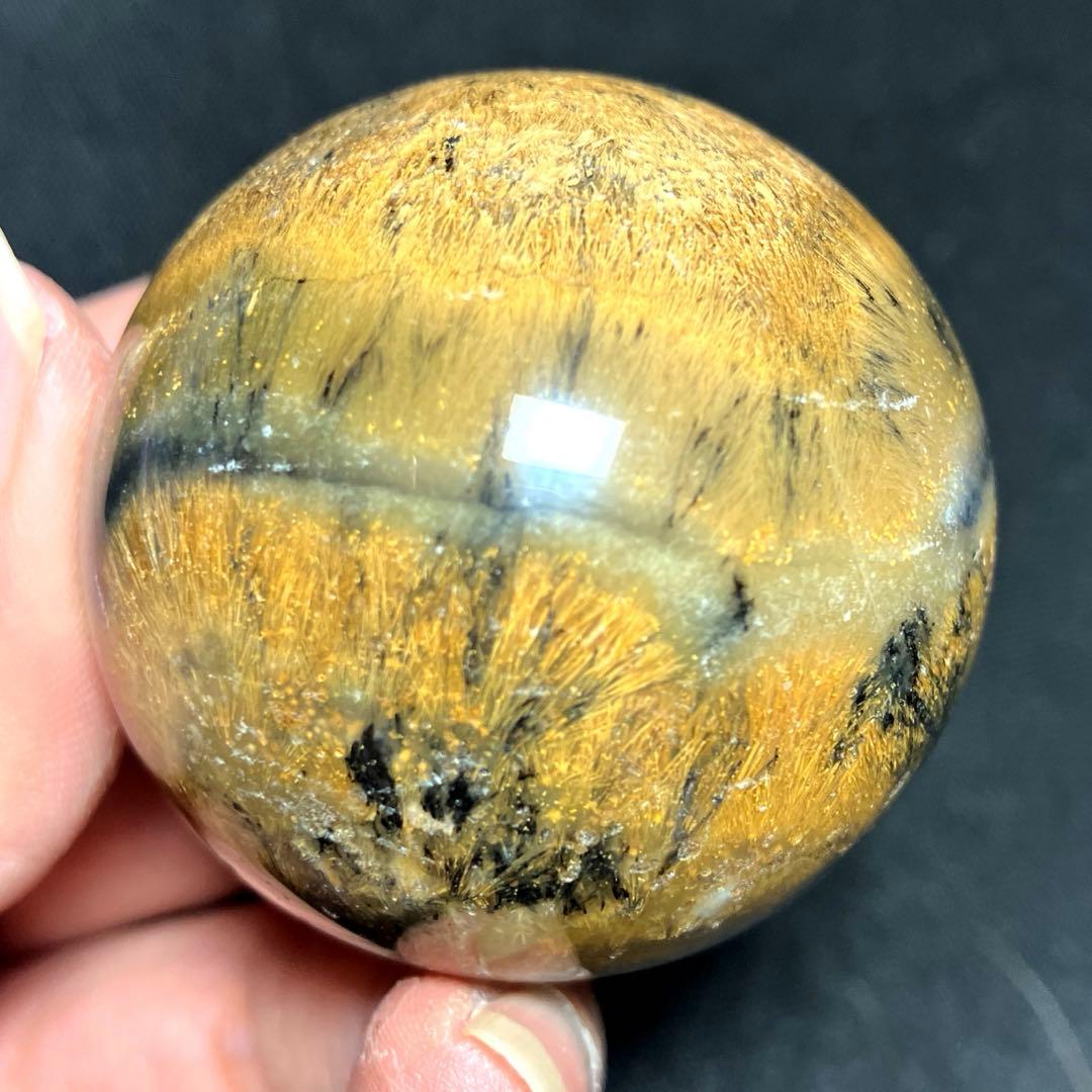 45mm ゴールドルチルクォーツ　丸玉　スフィア　金針水晶