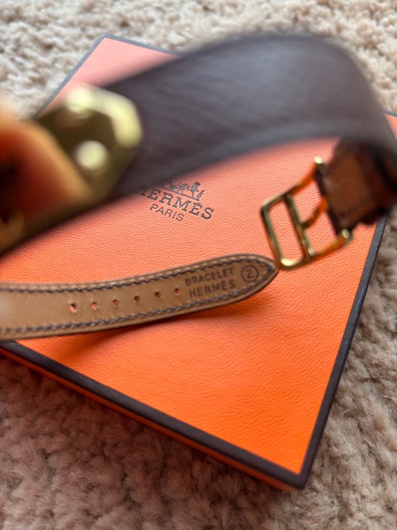 HERMES ブラウンレザーベルト ゴールドバックル