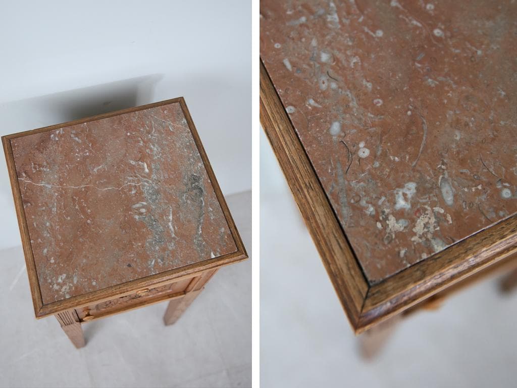 フランスアンティーク木製*大理石キャビネット/ナイトテーブル机(90-143-5