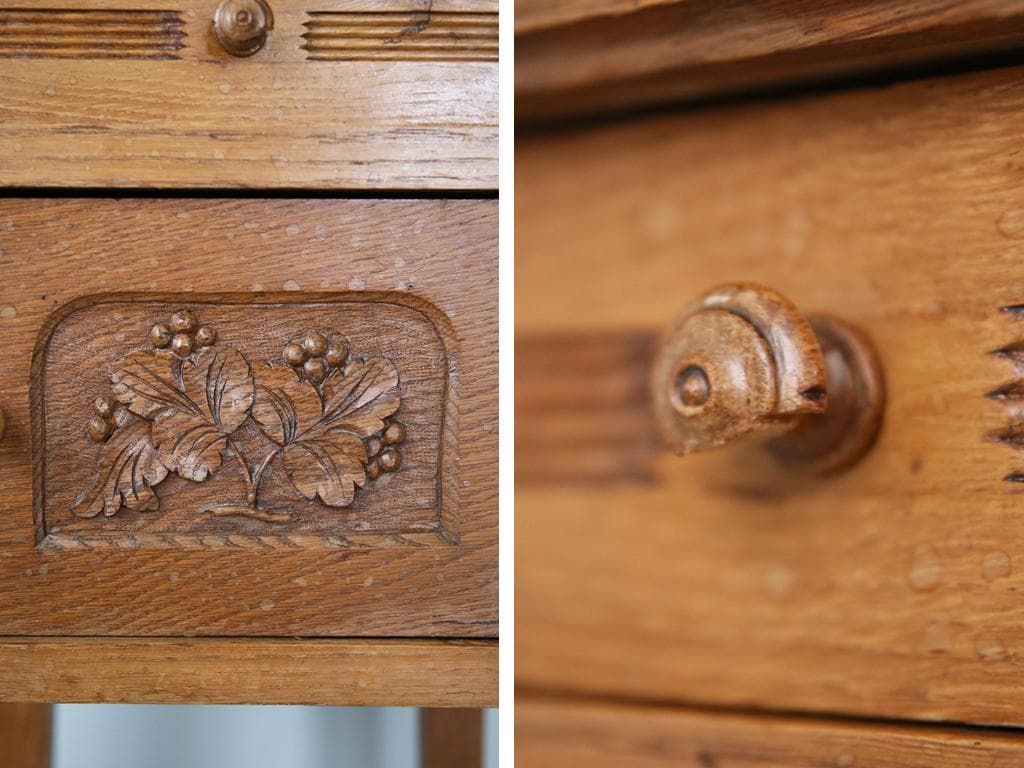 フランスアンティーク木製*大理石キャビネット/ナイトテーブル机(90-143-5