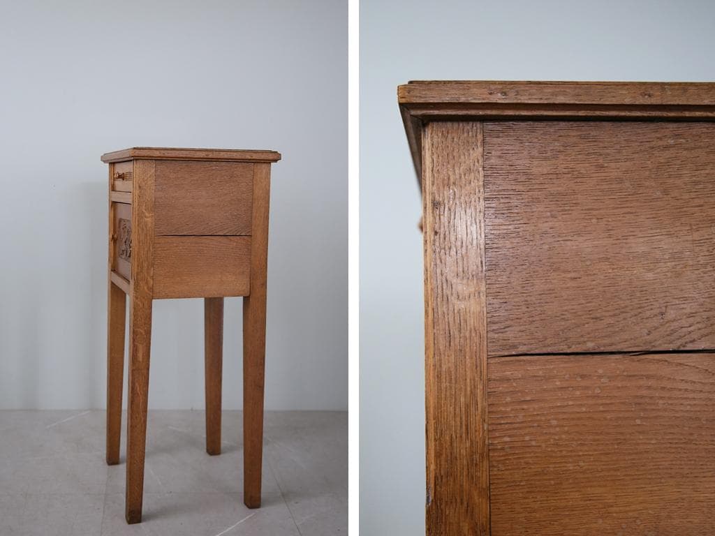 フランスアンティーク木製*大理石キャビネット/ナイトテーブル机(90-143-5