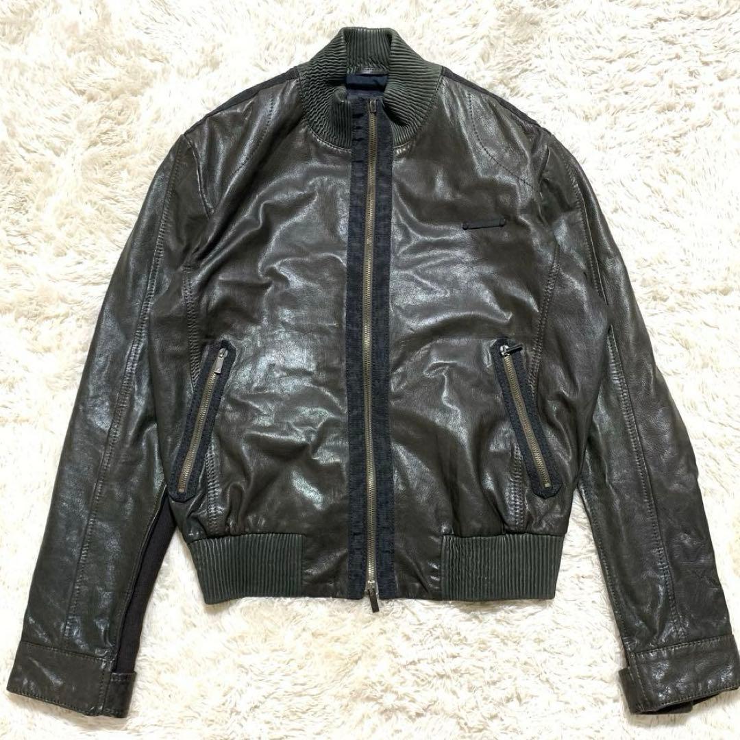 ARMANI エンポリオアルマーニ レザー ジャケット 羊革 ロゴプレート 50