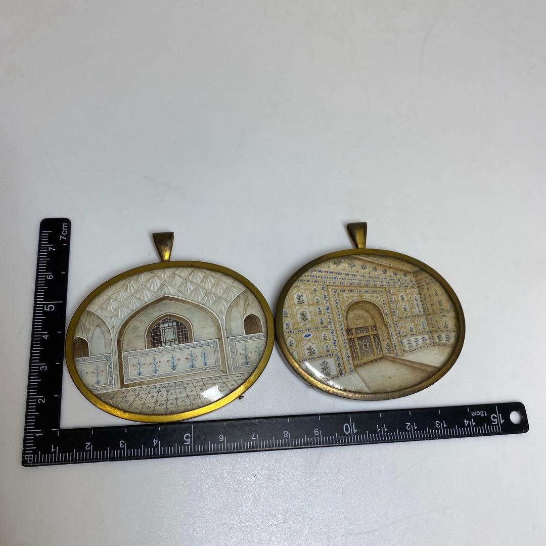 専用極上　印度密画　ネックレストップ　一対　共箱　タルニ　東さ8-0110☆2F