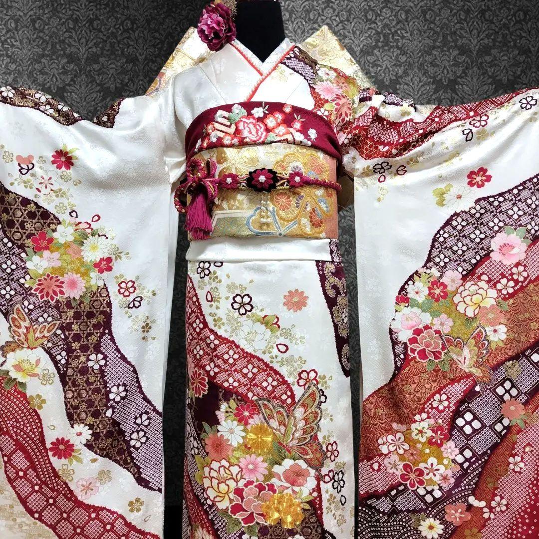 振袖フルセット(7点)・成人式・古典柄・金彩加工・金駒刺繍・地紋・絞り柄・正絹