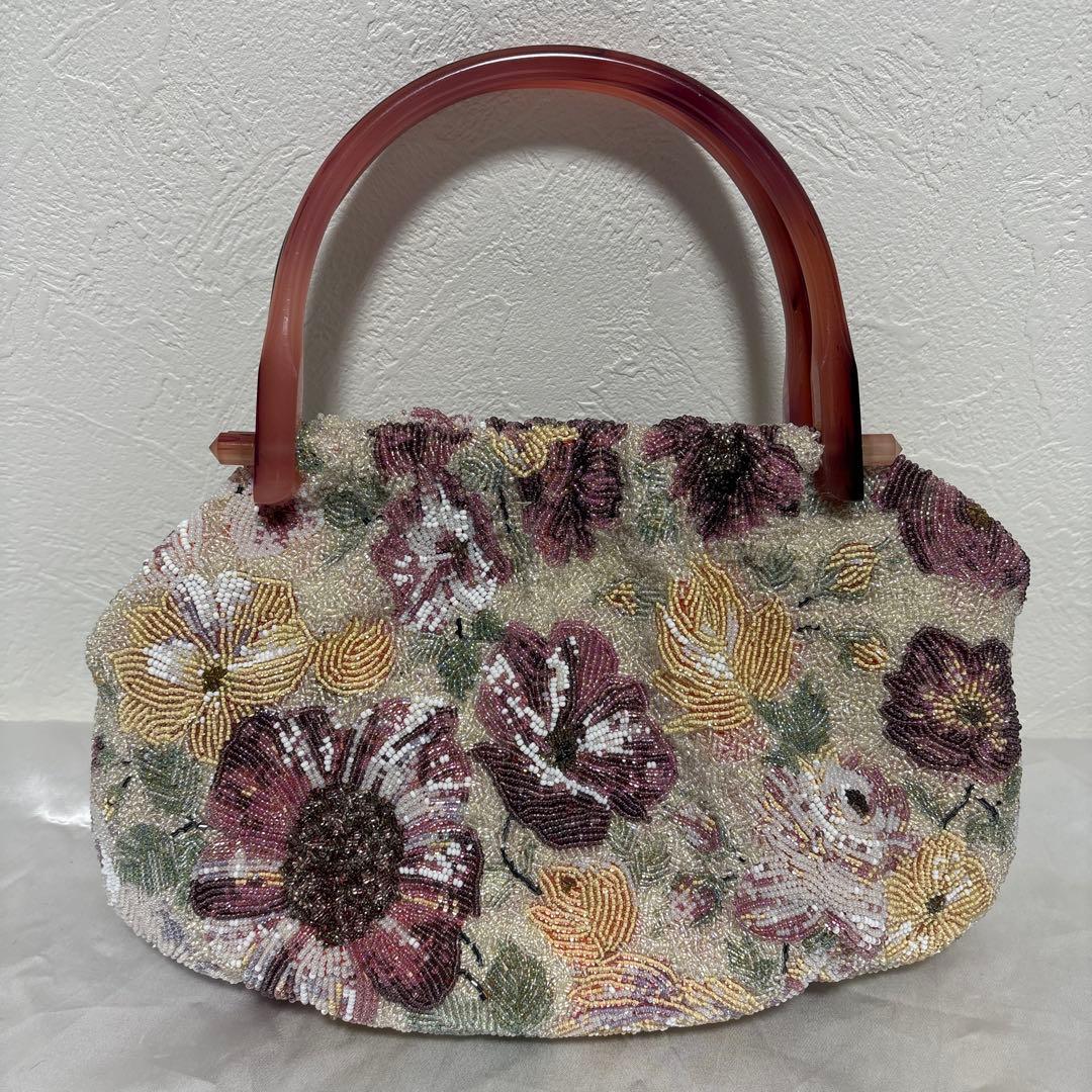 花柄ビーズバッグ/ビーズバック/和装/美品/ヴィンテージ