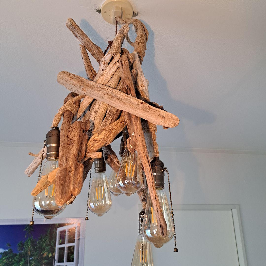 流木インテリア　6灯ペンダント　エジソン球付　ヴィンテージソケット　6〜10帖