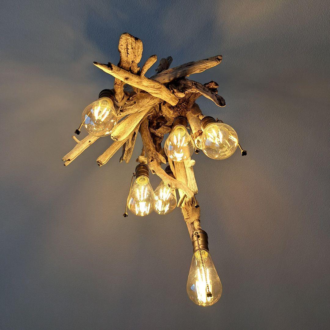 流木インテリア　6灯ペンダント　エジソン球付　ヴィンテージソケット　6〜10帖