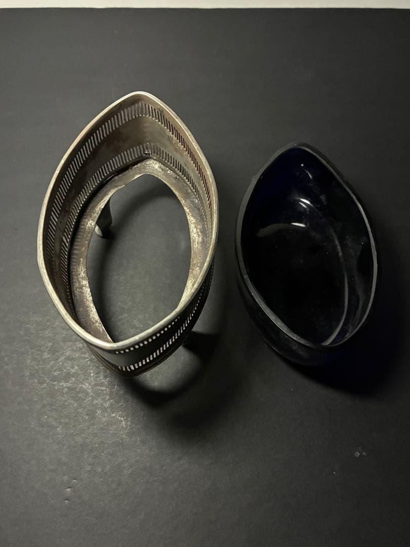 1836年 英国シェフィールド 純銀ソルトセラーウィリアム4世期コバルトガラス入