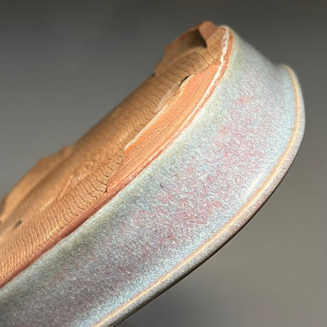 831.虹泉 紫釉抚角段足長方 盆栽鉢 植木鉢 16.8*13.3*4cm