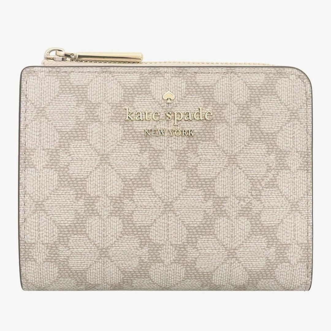 【新品未使用】ケイトスペード ダークベージュマルチフラワー Lジップ 二つ折り