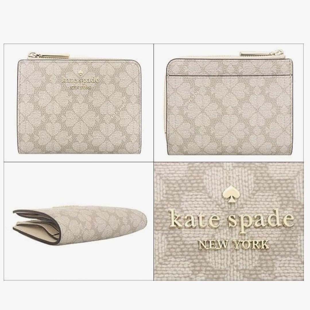 【新品未使用】ケイトスペード ダークベージュマルチフラワー Lジップ 二つ折り