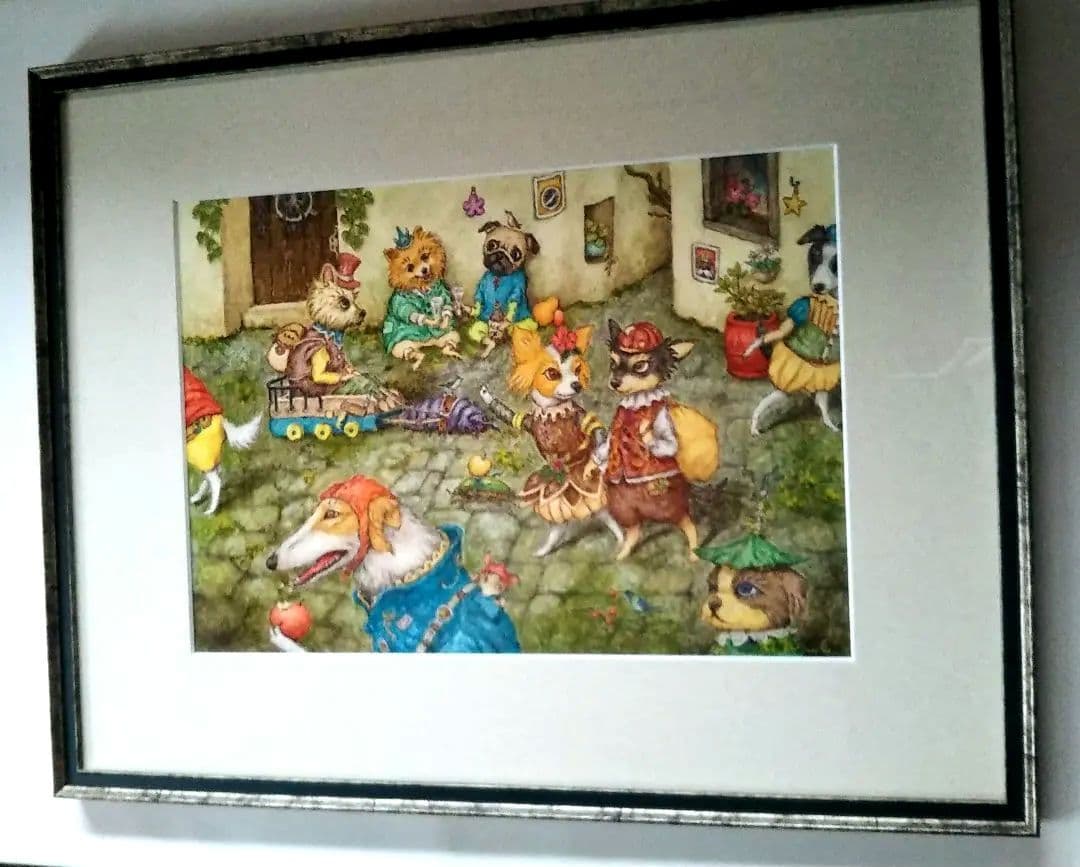 ✴️特別価格【原画】『トオボエ通り』（絵画　犬　チワワ　パピヨン　パステル画）