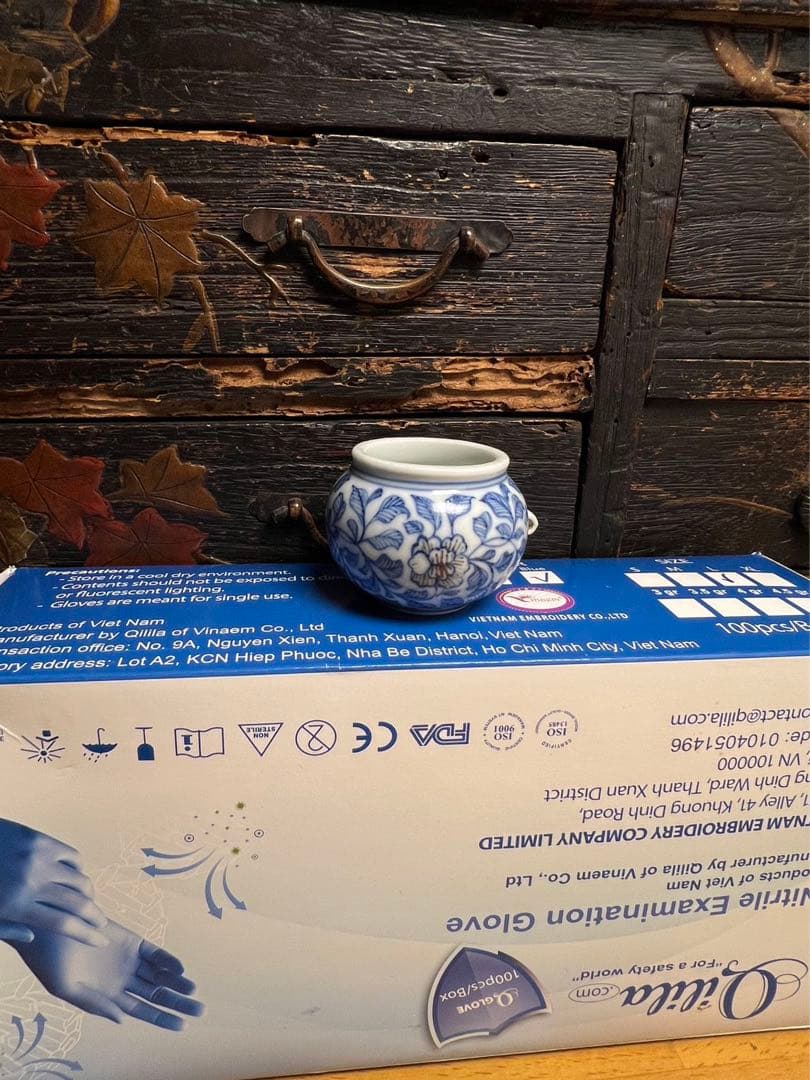 日本/中国古美術 古陶磁器 清時代染付青花辰砂釉花紋 鳥食器 骨董品