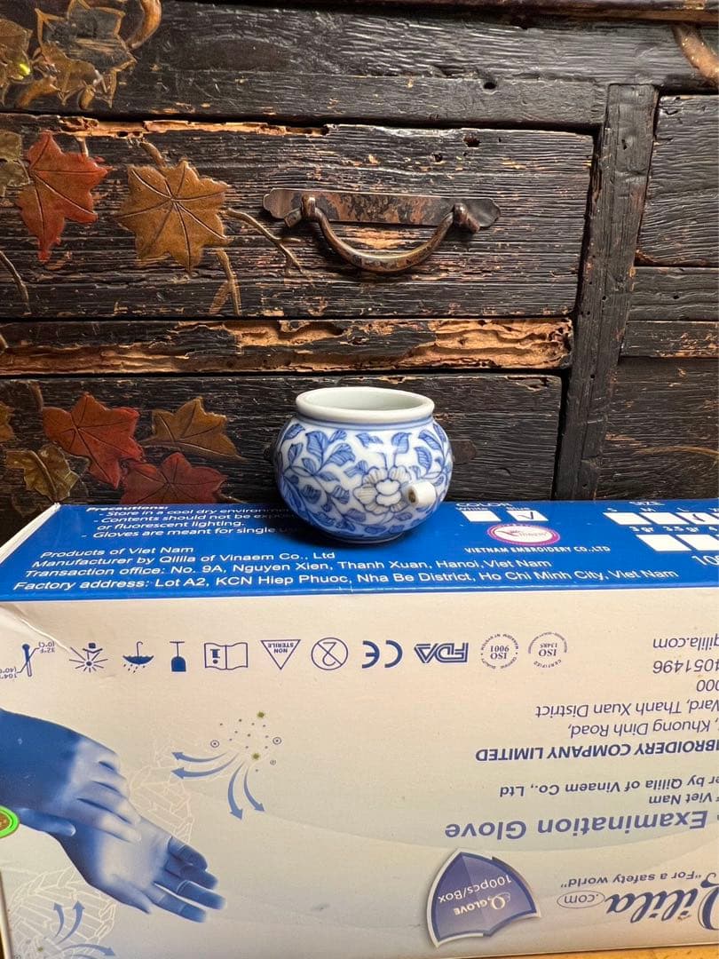 日本/中国古美術 古陶磁器 清時代染付青花辰砂釉花紋 鳥食器 骨董品