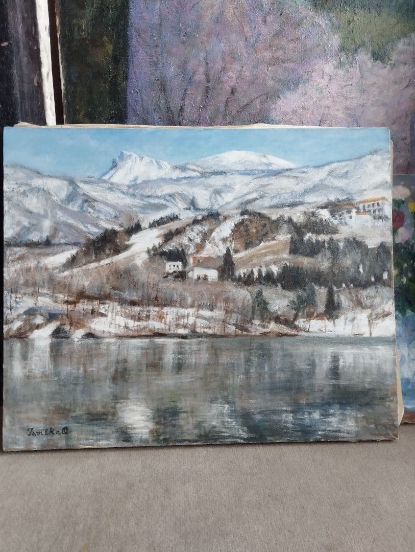 ※油絵・画家・尾形民子　蔵王の冬景色※新品