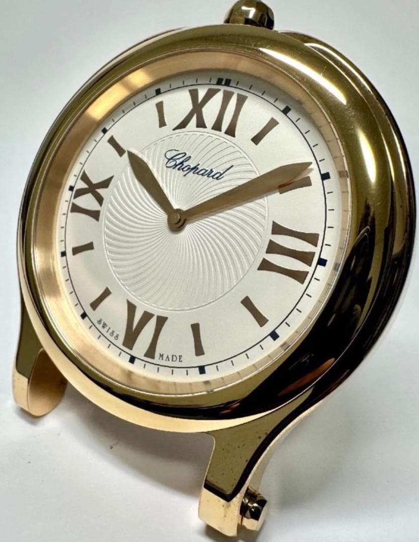 美品 ショパール　ハッピースポーツ　ゴールド トラベルテーブルクロック ケース付