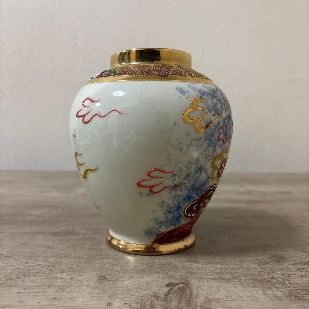 希少　ビンテージ　上絵付　デコ盛龍　花瓶　花器　デッドストック　名古屋絵付け