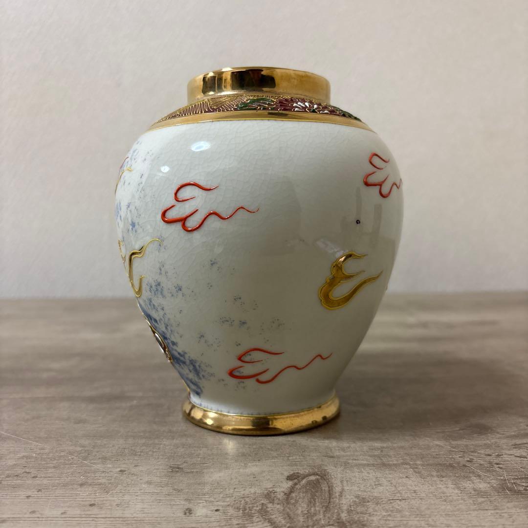 希少　ビンテージ　上絵付　デコ盛龍　花瓶　花器　デッドストック　名古屋絵付け