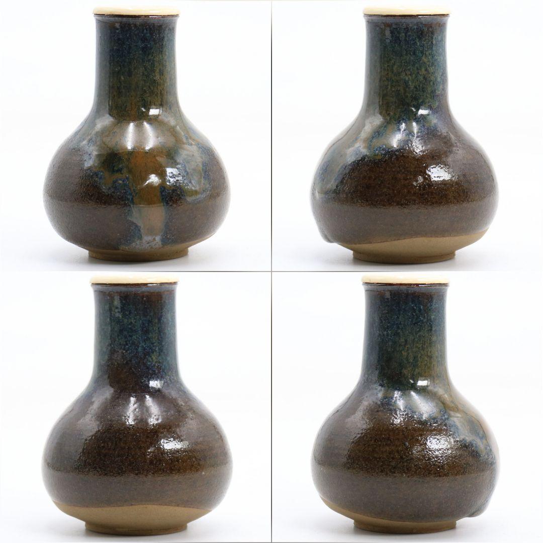 笹山登古作 高取焼 鶴首茶入 利休梅緞子仕覆 茶道具 共箱　V910