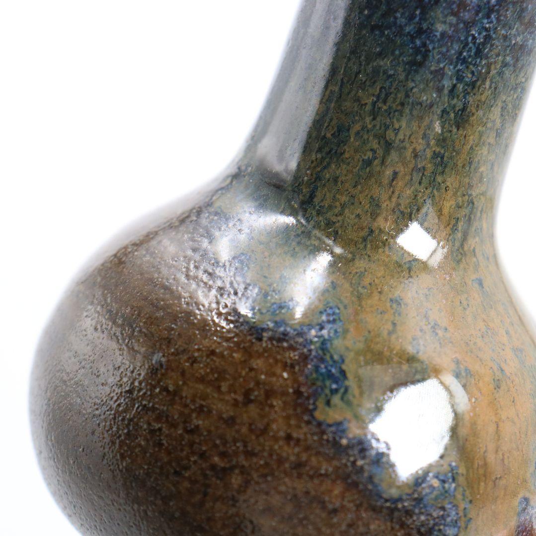 笹山登古作 高取焼 鶴首茶入 利休梅緞子仕覆 茶道具 共箱　V910