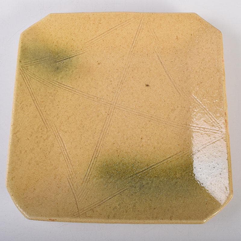和食器　瀬戸焼　黄瀬戸　美濃不二窯　佐藤和子造　角皿　5客　共箱　VR7786C