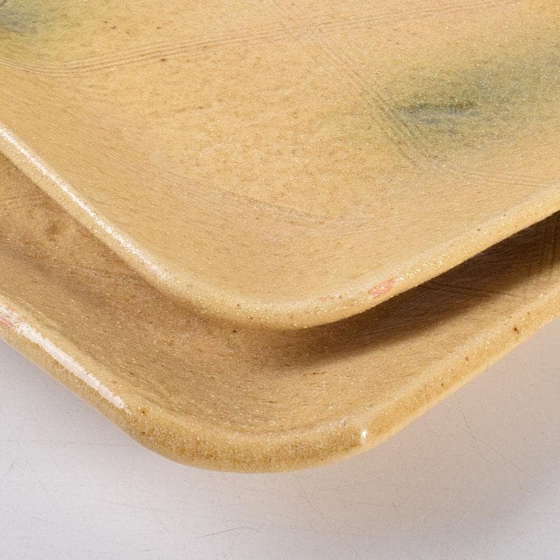 和食器　瀬戸焼　黄瀬戸　美濃不二窯　佐藤和子造　角皿　5客　共箱　VR7786C