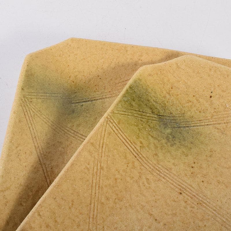 和食器　瀬戸焼　黄瀬戸　美濃不二窯　佐藤和子造　角皿　5客　共箱　VR7786C