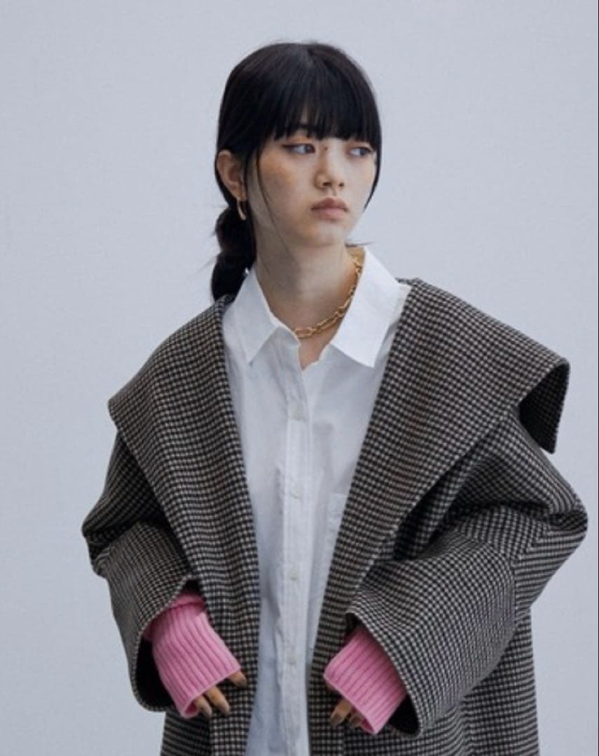 美品アダムエロペ Super120’sウール100%リバーハーフコート チェック