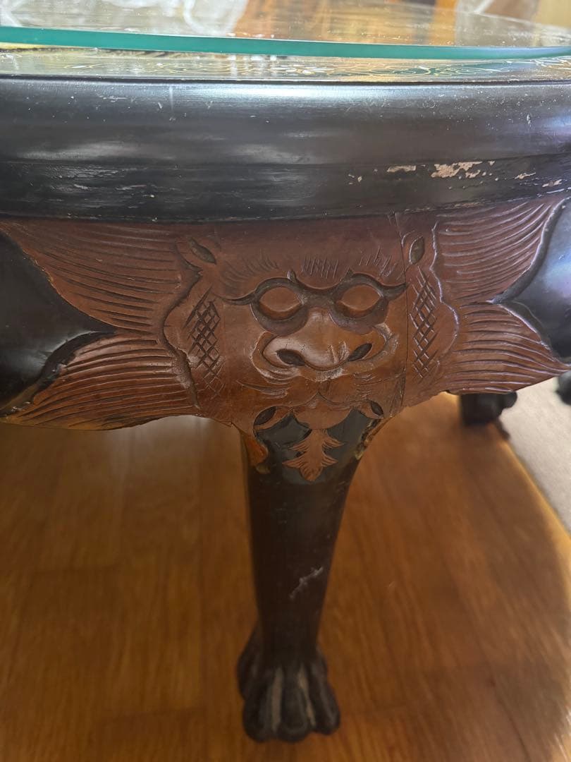 【国分寺】1月12日お渡し可能‼️中国　木彫り　ローテーブル椅子4脚付き