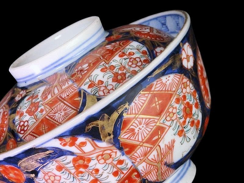 古伊万里　金襴手　枝垂れ桜に花の図　蓋茶碗　２客　C739AS-fbth