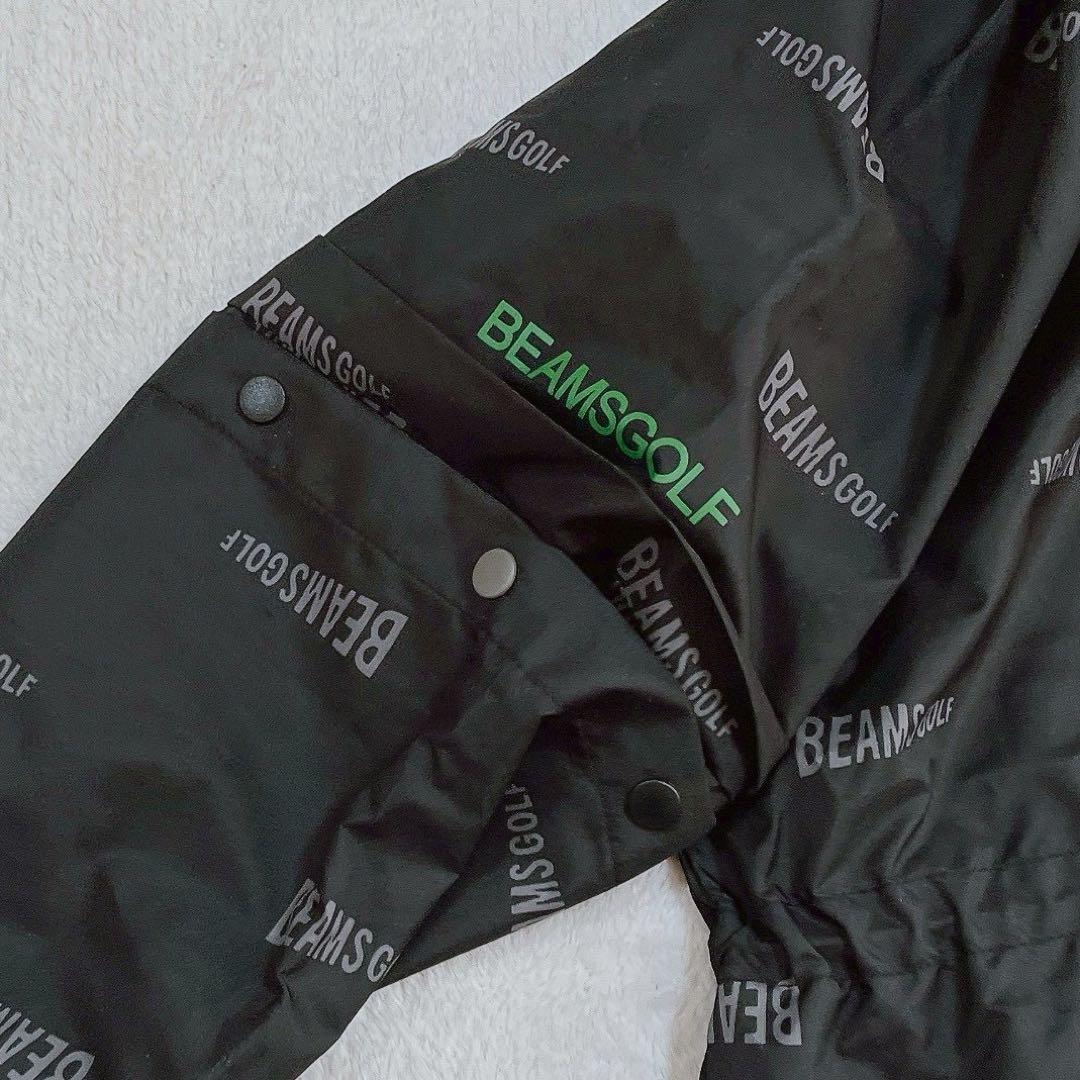 極美品　ビームスゴルフ　2WAY レインコート 2　ロゴ　総柄　ブラック　フード