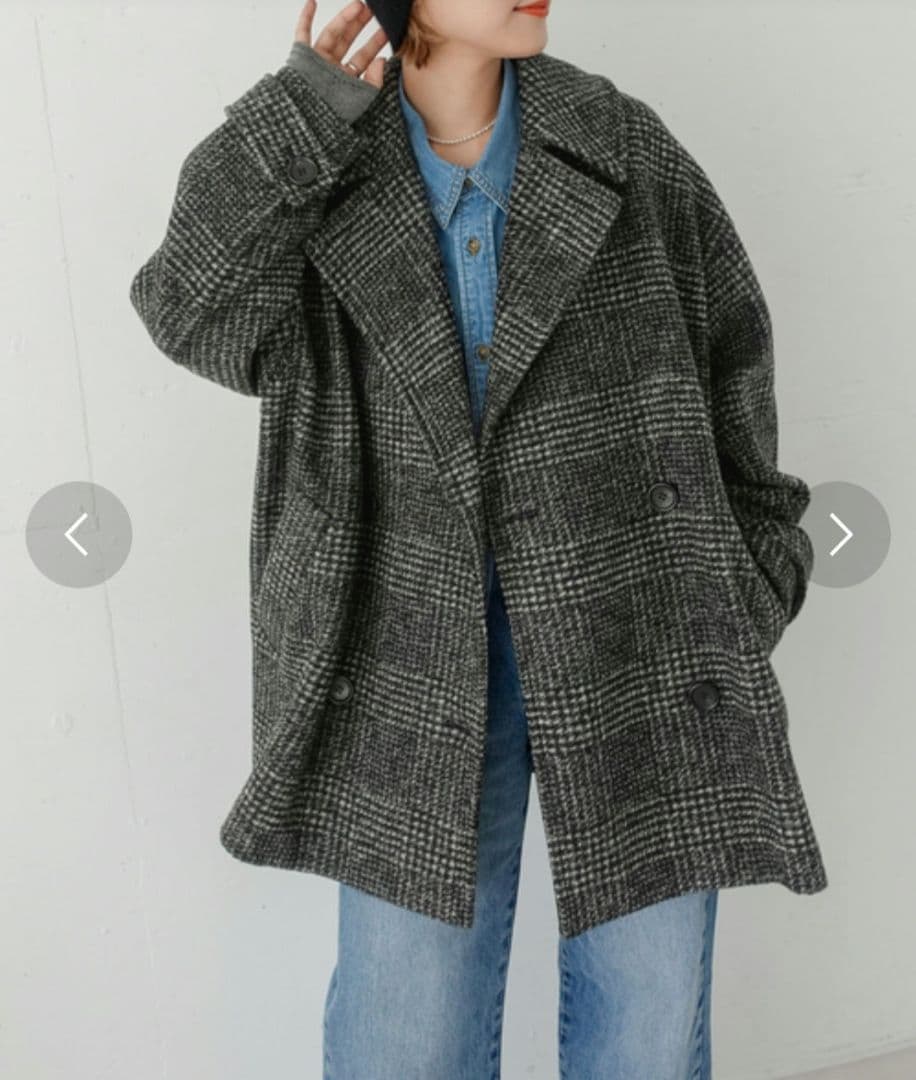 スピックアンドスパン　Wスライバーチェックハーフコート