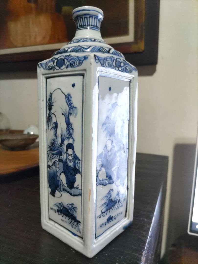 nozomi☆様　王地山焼　染付　角徳利（高21.5㎝）三田染付