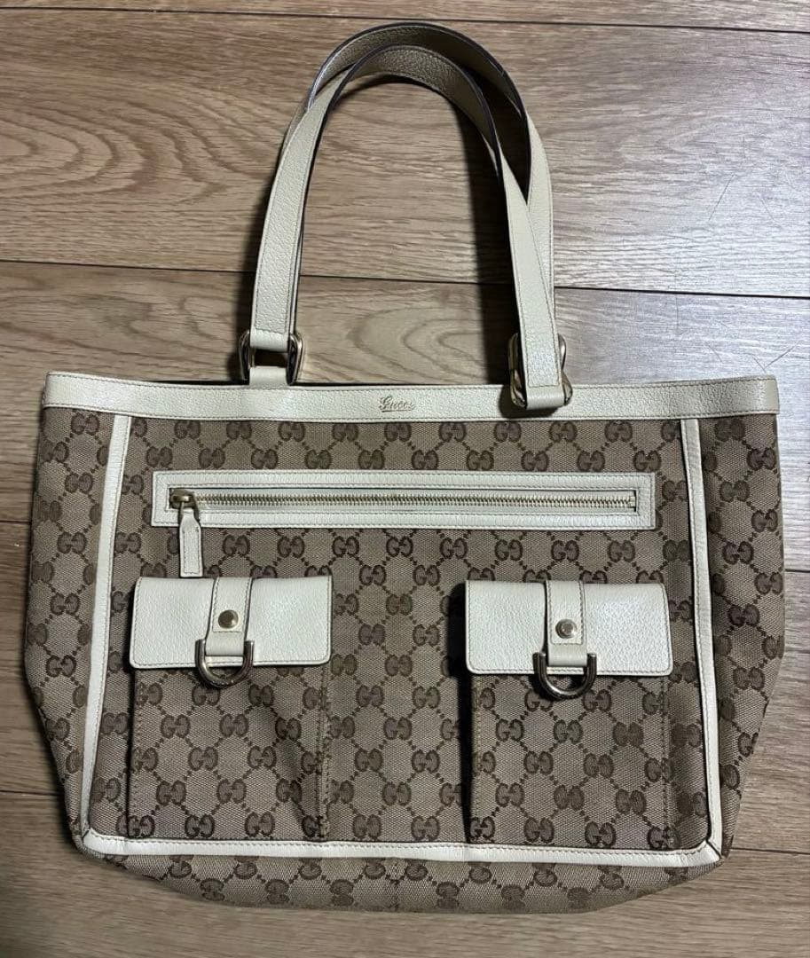 GUCCI GGパターン ハンドバッグ ベージュ/ホワイト